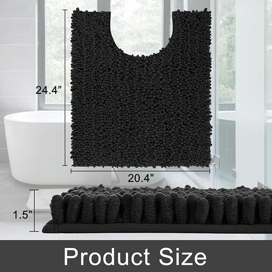 Yimobra Toilet Rug U Shaped Washable 24x20 Inch - Ultra Soft Absorbent Chenille Bath Rugs for Toilet, Quick Dry & Machine Washable, Non Slip Contour Bathroom Mat, Black