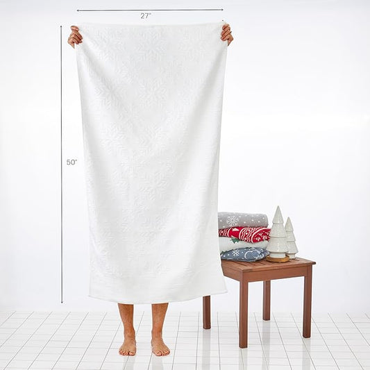 SKL Home Christmas/Winter/Gift Subtle Snowflakes Bath Towel, White