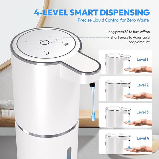 2 Pack Automatic Soap Dispenser Touchless,Liquid Hand Soap Dispenser 12.8oz USB 4levels Adjustable Dispenser Electric Wall Mounted Smart for Bathroom and Kitchen Dish Soap,Easy for Toddlers(White)