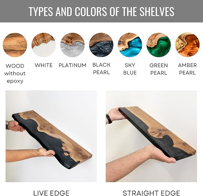 RWA Straight Edge Floating Shelf – Unique Wood Floating Shelf for Wall Decor, Living Room, Bedroom, or Bathroom – Sleek Decorative Wall Shelves for Home & Office (Straight/Black, Large - 24x7)