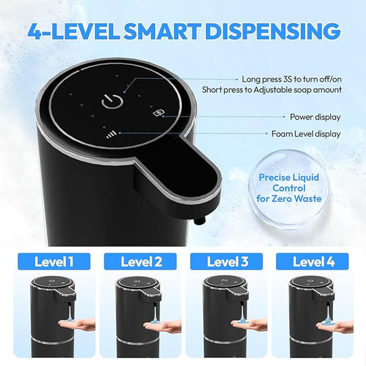 2 Pack Automatic Soap Dispenser Touchless,Liquid Hand Soap Dispenser 12.8oz USB 4levels Adjustable Dispenser Electric Wall Mounted Smart for Bathroom and Kitchen Dish Soap,Easy for Toddlers(Black)