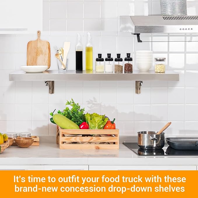 Folding Concession Shelf 36" x 12", Stainless Steel Drop Down Folding Serving Food Shelves, Heavy Duty Foldable Wall Mount Shelving Rack for Concession Windows, Kitchen, Garage, Restaurant