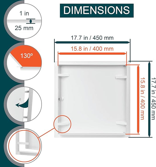 16" x 16" White Metal Access Door. Plumbing, Electricity, Heating, Alarm Wall Service Shaft Panel for Drywall