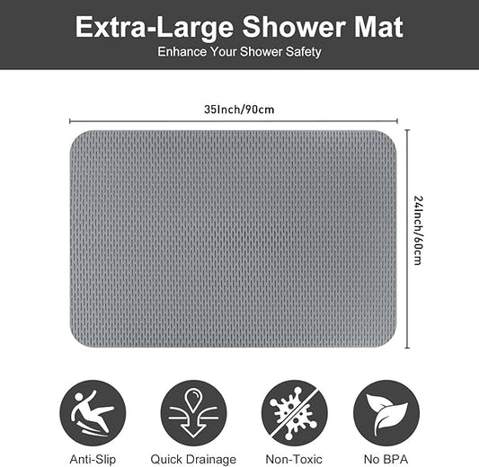 Non Slip Shower Mat: 35"x24" Extra Large Shower Mats for Inside Shower,Trimmable PVC Anti Slip Shower Stall Mats, No Odor, Quick Drying Shower Mats for Floor, Bathroom, Home, Kitchen, Hotel