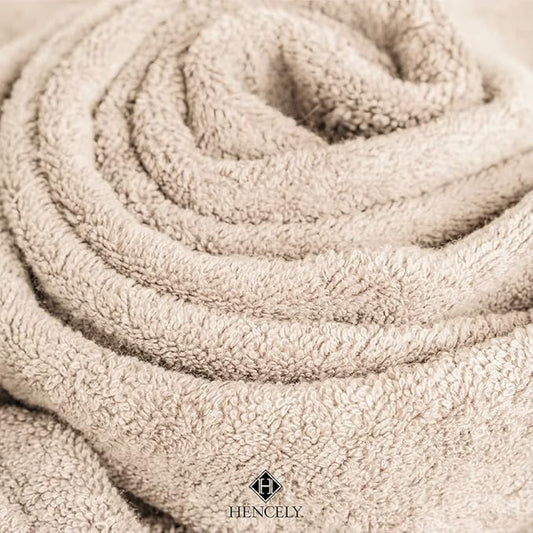 Hencely Premium Bath Towel Set of 4-28x 58 inches Soft Turkish Cotton Absorbent and Quick Dry Large Bathroom Towels Ideal for Home, Hotel, Spa, and Gym - Beige
