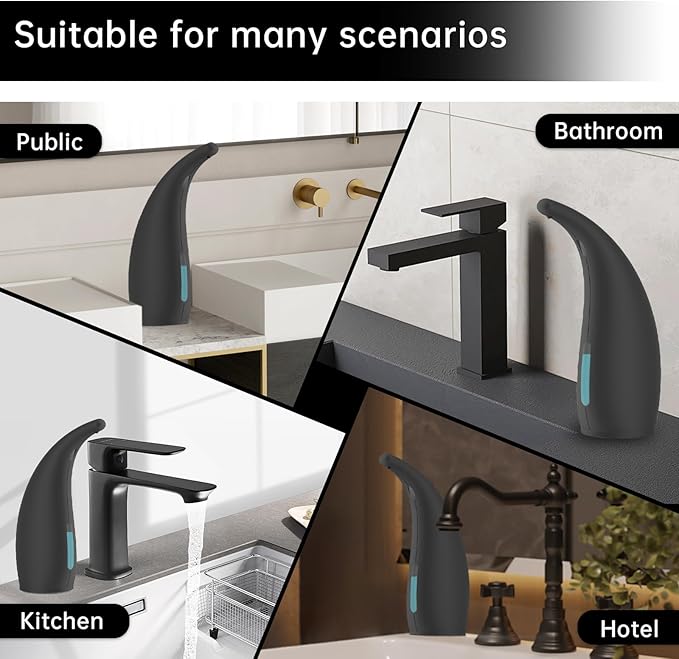 Automatic Liquid Soap Dispenser,300ML Touchless 4 Gear Adjustable,Countertop Electric Battery Operated Hand Soap Dispenser with Sensor for Bathroom,Kitchen,Office(Black)