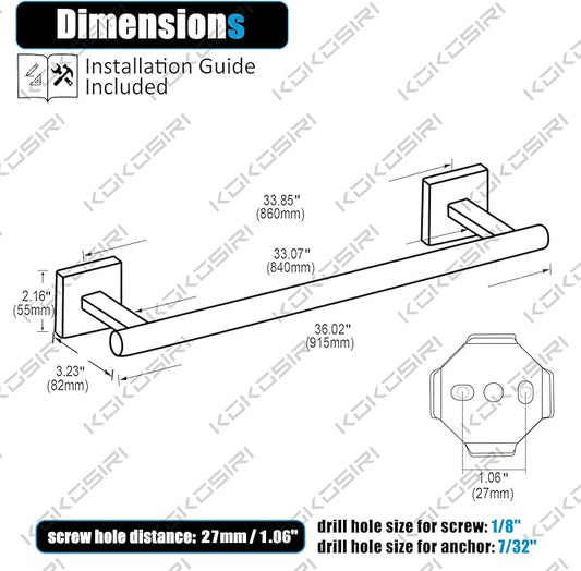 KOKOSIRI Bathroom Towel Bar 36'' Towel Holder for Bath Kitchen Wall Mount Towel Rails 36 Inch Champagne Bronze Stainless Steel B4005CPG-L36