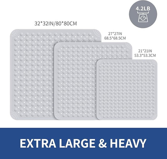 OTHWAY Square Shower Mat 32x32, TPE Non-Slip Shower Mats with Drain Holes and Suction Cups, Walk-in Mat for Inside Shower Stall, Anti-Slip for Elderly Kids (Light Grey)