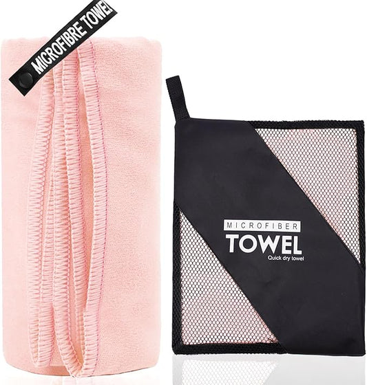 Microfiber Travel Towel, Soft Lightweight Quick Dry Towel, Super Absorbent Compact Travel & Sports & Beach Towels for Camping, Backpack, Gym, Swimming, Yoga, Hiking (S:16"×32" -Pink)