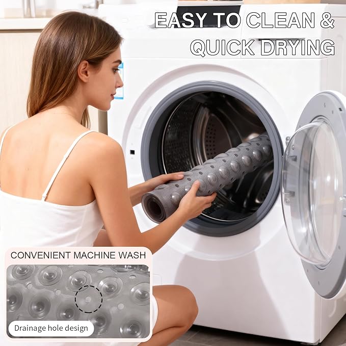 Anti-Slip Bathtub Shower mat, 27.5×14.5(Approximately 70×37cm) inch Soft Oversized Machine Washable Non-Slip Bathtub mat with Drainage Holes, Bathroom Floor Suction Cup.(1-Clear Gray)