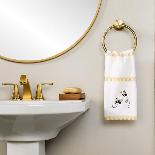 SKL Home Dancing Butterflies Hand Towel 2pc Set for Bath/Kitchen/Bar & Gift, White
