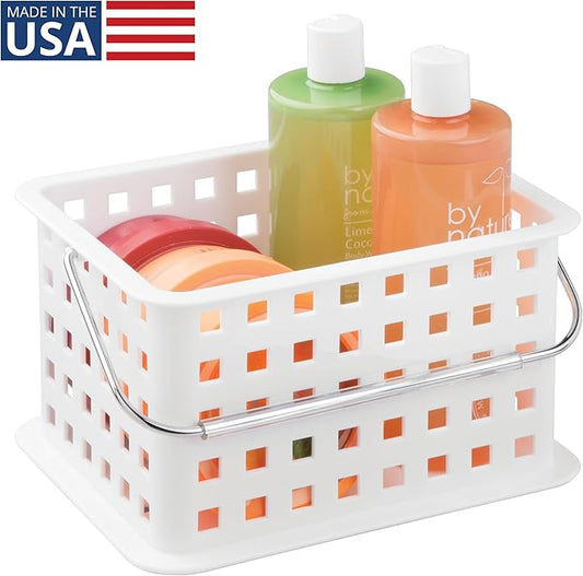 iDesign Portable Shower Caddy Basket with Handle for College Dorm or Bathroom - White - Made in USA