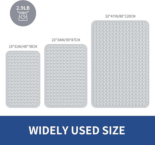 OTHWAY Large Shower Mat 34"x 23", TPE Non Slip Shower Mat for Walk in Shower Stall, Inside Shower Mats with Drain Holes Suction Cups, Anti-Slip for Elderly Kids (Light Grey)