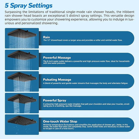 Hibbent cUPC Certified 13'' Shower Head Combo, High Pressure 5 Spray Rainfall Showerhead, 10 Spray Handheld, All Metal Easy Reach 4-way Diverter with Pause Mode, 71'' Hose & Holder, Oil-Rubbed Bronze