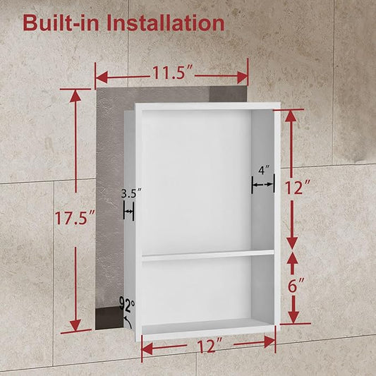 Shower Niche,12 * 18 Stainless Steel Elegant Bathroom Niche, No Tile Needed Recessed Shower Shelf Organizer for Storage,Warm White