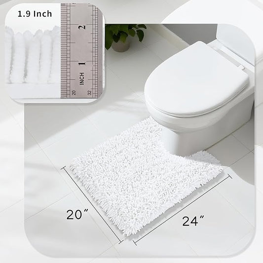 Yimobra Toilet Rugs U Shaped Washable, Extra Thick Soft Absorbent Chenille Contour Bathroom Rugs for Toilet 24x20 Inch, Quick Dry Non Slip Toilet Mat for Bath Floor, White