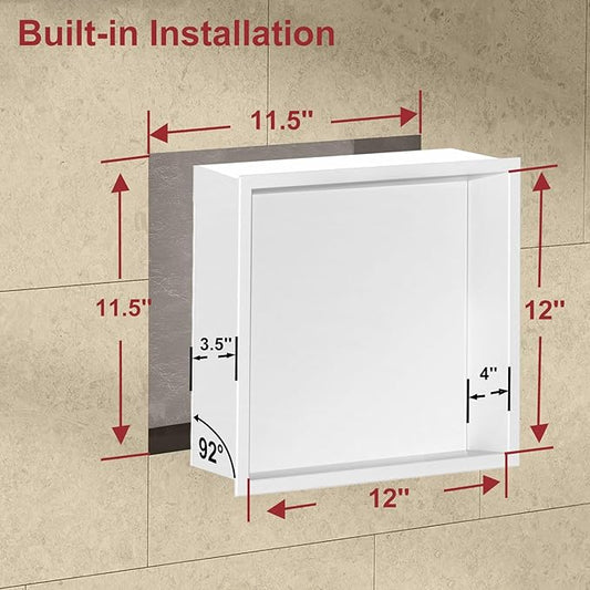 Shower Niche,12 * 12 Stainless Steel Elegant Bathroom Niche, No Tile Needed Recessed Shower Shelf Organizer for Storage,Warm White