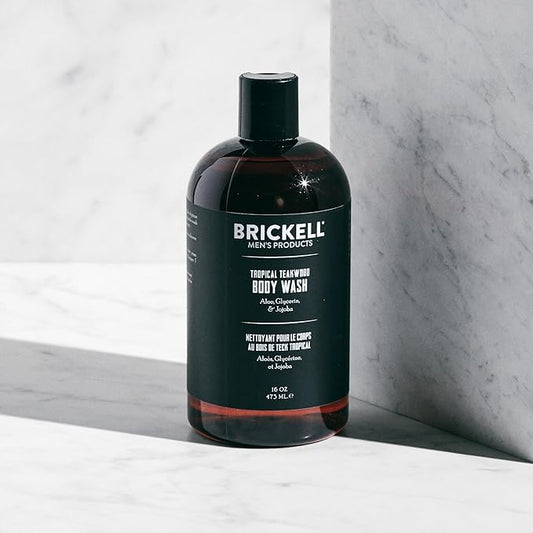 Brickell Men's Invigorating Body Wash for Men, Natural and Organic Deep Cleaning Shower Gel with Aloe, Glycerin, and Jojoba, Sulfate Free, Scented (Tropical Teakwood, 16 oz)