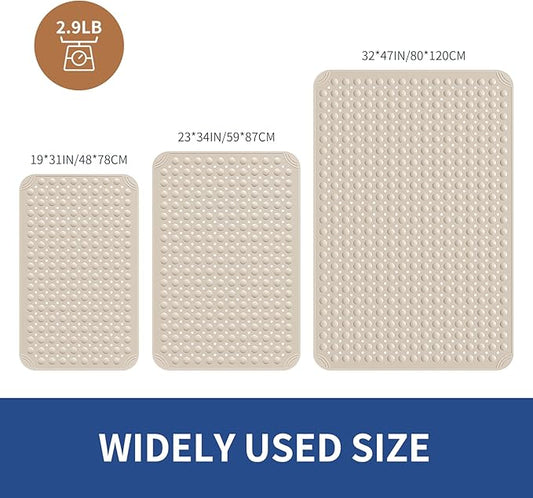 OTHWAY Large Shower Mat 34"x 23", TPE Non Slip Shower Mat for Walk in Shower Stall, Inside Shower Mats with Drain Holes Suction Cups, Anti-Slip for Elderly Kids (Apricot)
