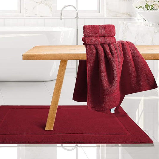 Hearth & Harbor Bath Mat Towels - 100% Ring Spun Cotton Luxury Towels - Ultra Soft & Highly Absorbent, Bathroom Towels, Floor Mat - Red