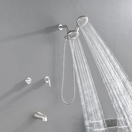 2 Handles Tub Shower Faucet Set Shower System with Tub Spout Bathtub Faucet Set Shower Tub Combo Set Complete Tub and Shower Trim Kit Brushed Nickel
