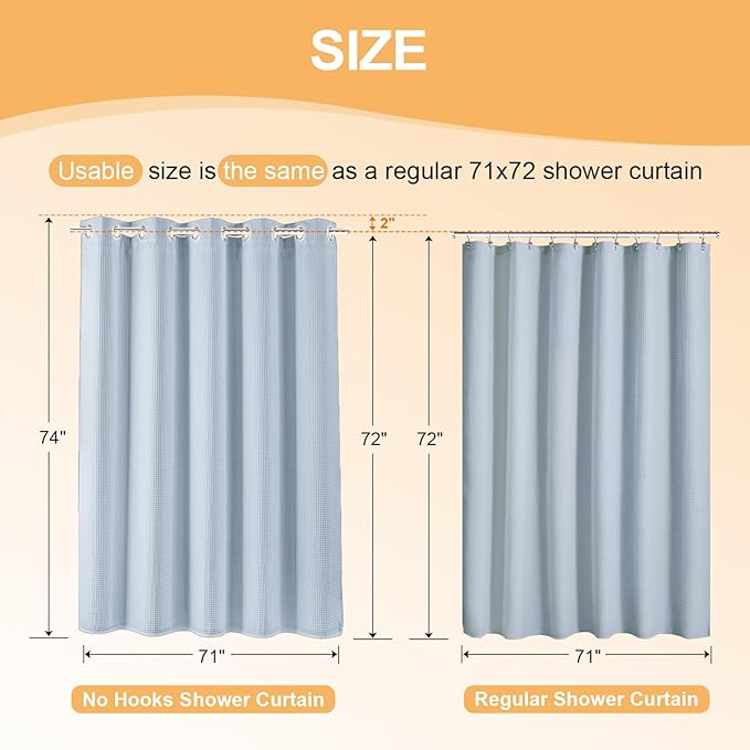 River Dream Cotton Blend Shower Curtain with Snap in Liner, Light Blue No Hook Shower Curtains for Bathroom, Hotel Grade, Water Repellent, 71" W x74 L