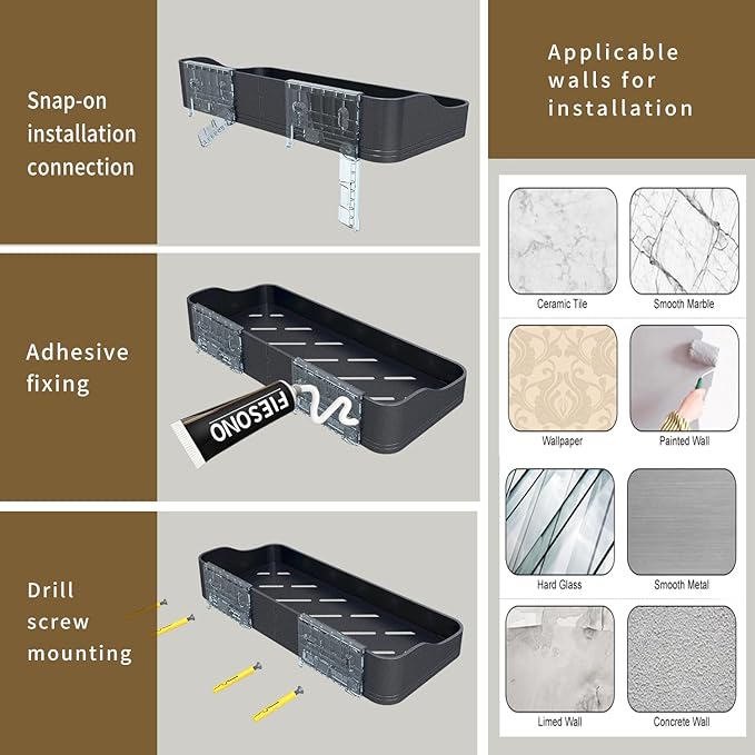 Luxury Shower Caddy, Rustproof Metal Large Capacity Bathroom Shelves for Storage, Adhesive or Drill Mounting for Kitchen Holder & Organizer (2 Pack)