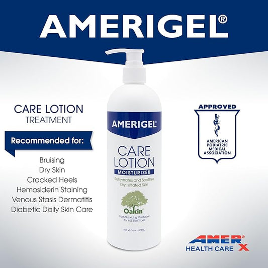 AMERIGEL Care Lotion – Hypoallergenic Moisturizer - Diabetic Skin Care - Rehydrates and Soothes Dry, Irritated Skin - 16 oz.