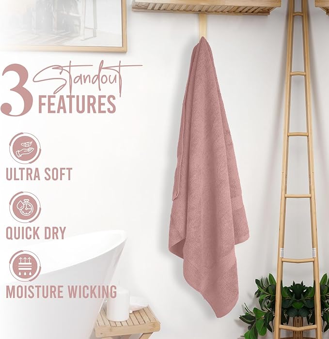 RIVERSIDE 100% Ring Spun Cotton Large Bath Towels Set of 4, 27 x 54 ā Quick Dry, Soft & Highly Absorbent Towels for Shower & Bathroom ā Luxury 600 GSM Towels for Home, Spa, Gym, Hotel, Dusty Rose