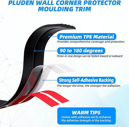 10FT Flexible Wall Corner Protector Moulding Trim, Peel and Stick Inside & Outside Wall Corner Guards Edge Protector,Self Adhesive Molding Trim Strip for Edge Ceiling