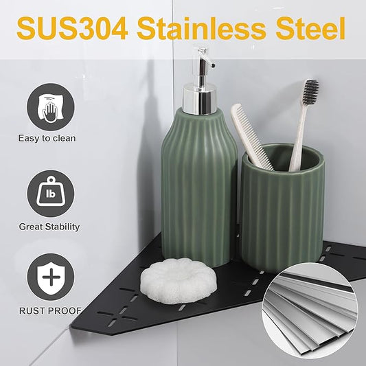 Recessed Corner Shower Shelf, 10" SUS304 Stainless Steel, Heavy Duty Shower Shelf, Grout in Bathroom Shelves for Tile Walls (2 Pack, Cross-Matte Black)