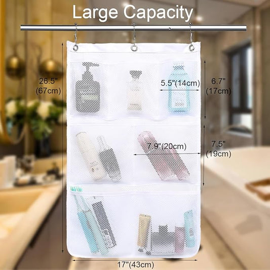 Hanging Mesh Shower Caddy for Bathroom - Quick Drying Portable Shower Organizer with Multiple Pockets for Soap,Shampoo and Cruise Ship Essentials Saving Bathroom Storage,White,1 Pack