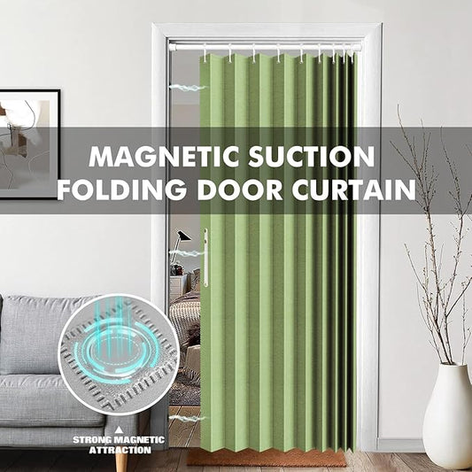 100% Blackout Fabric Folding Door Curtain with Magnetic Closure - Accordion Style for Sliding Doors, Closets,Wardrobe and Temporary Door Solutions Doorway Curtains(W42 x L78, Green,1 Panel)