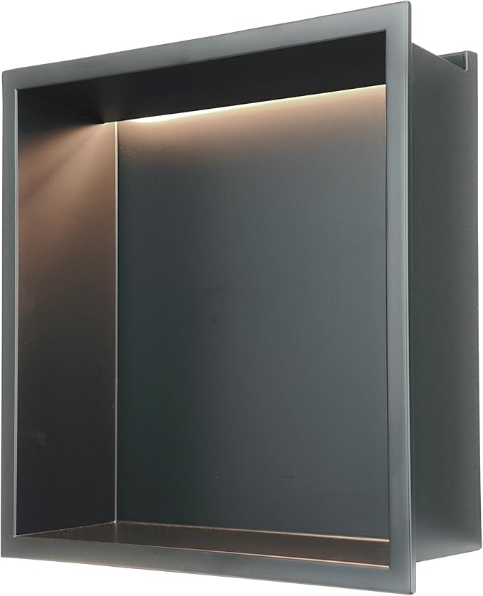 Stainless Steel Lighted Niche for Shower Storage,Bathroom Niches with LED Waterproof Light Strip,Shower Niche Insert Tile Ready ,Matte Black ( 12 x 12 in)