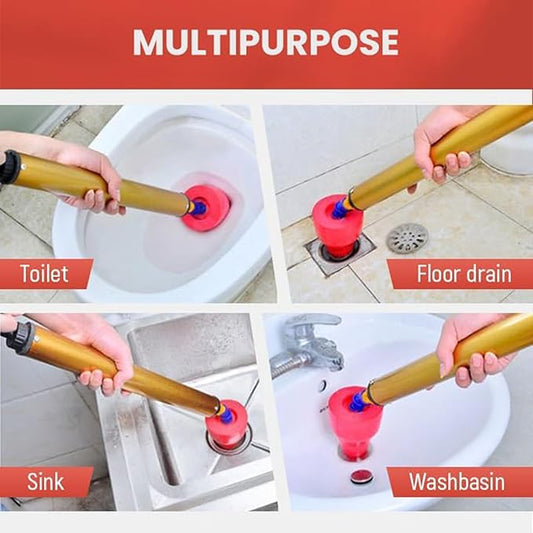 Heavy Duty Air Pressure Drain Tool For Clogged Toilets Plunger Sinks Drains Clog Remover Ergonomic Grip Flexible Rubber Pipe