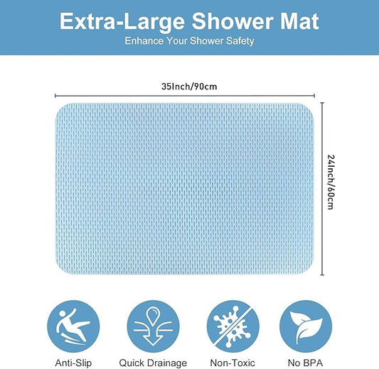 Non Slip Shower Mat: 35"x24" Extra Large Shower Mats for Inside Shower,Trimmable PVC Anti Slip Shower Stall Mats, No Odor, Quick Drying Shower Mats for Floor, Bathroom, Home, Kitchen, Hotel