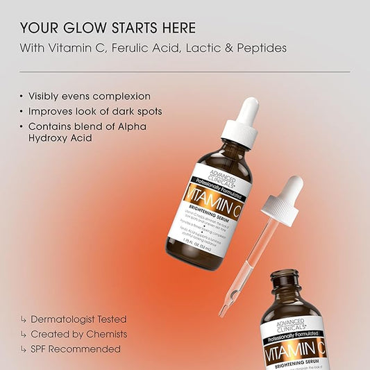 Advanced Clinicals Vitamin C Cream + Vitamin C Serum 2PC Skincare Set | Brightening Body Lotion & Facial Serum For Women & Men Helps Diminish Appearance Of Dark Spots, Wrinkles, & Uneven Skin Tone