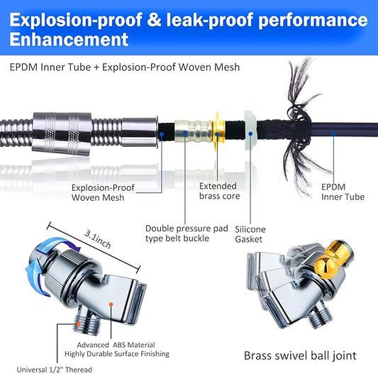 High Pressure Shower Heads, Handheld Turbo Fan Shower, Hydro Jet Shower Head with 79 Inch Hose,Bracket,Cotton Filters and Bath Loofah, One Key Pause Switch 360 Degrees Rotating (Blue with hose)