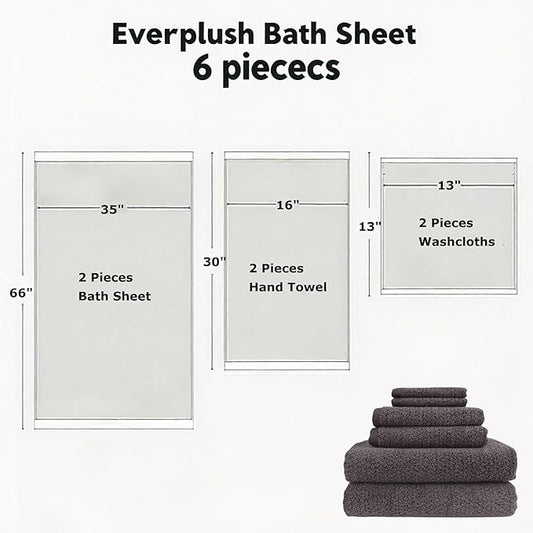 Everplush Diamond Collection 6-Piece Bath Sheet Set, Soft Plush Jacquard Luxury Bath Towels,Highly Absorbent & Fast-Drying Luxury Towels Sets for Bathroom,Shower, or Spa (Charcoal, Bath Sheet 6PK)
