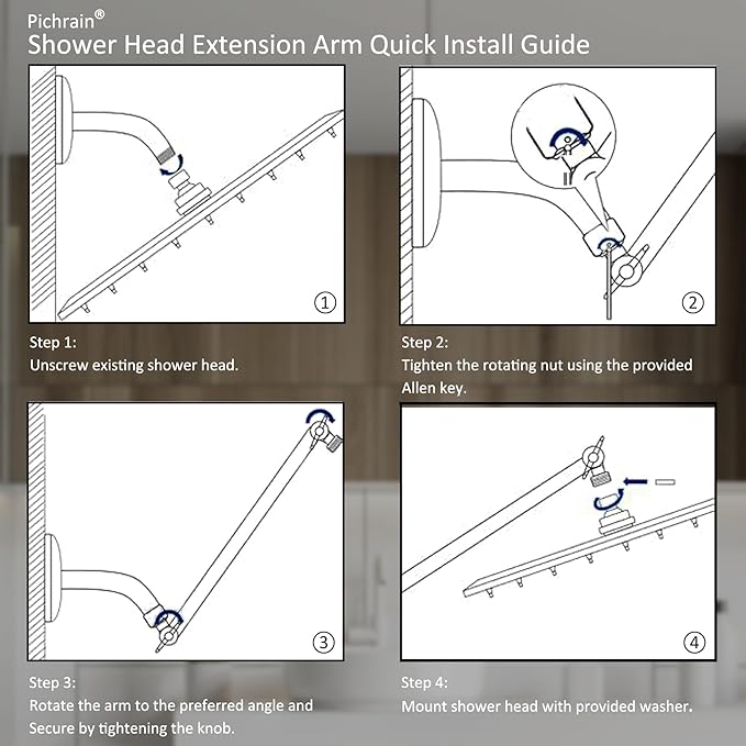 6 Inch Adjustable Shower Head Extension Arm, All-Metal Shower Arm Extender with Locking Set Screw for Rainfall, Fixed, Handheld Showerheads, G1/2 Universal Thread, Easy Installation, Brushed Nickel
