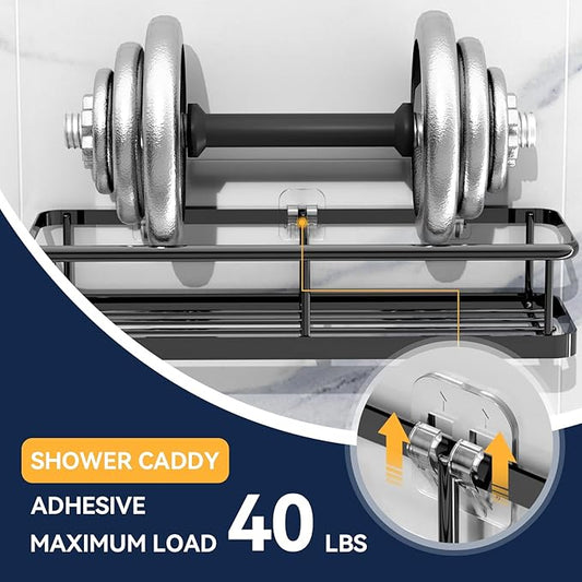 YASONIC 2-Pack Shower Caddy Adhesive Replacement - Transparent Shower Adhesive Strips, No Drilling Hooks for Bath Storage Shelves, Kitchen Racks, Basket & Soap Holder