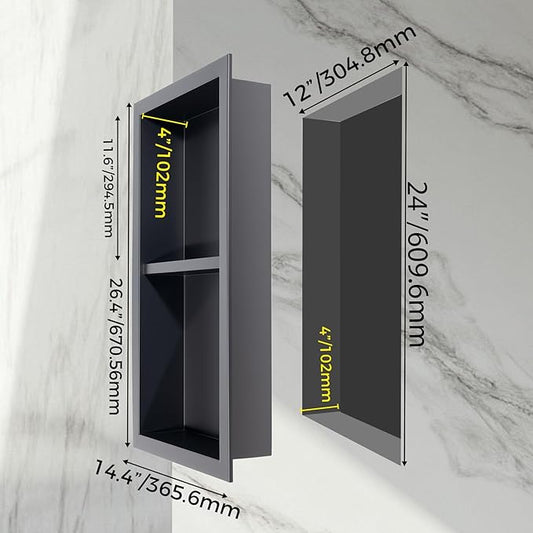 Stainless Steel Shower Niche No Tile Needed Recessed with Two-Tier Shelves, 24" x 12" Recessed Wall Niche Shelf for Bathroom Storage Black