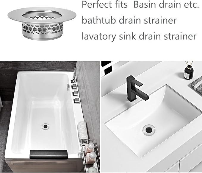 Bathroom Sink Strainer, Bathtub Lavatory Sink Drain Strainer Hair Catcher for Laundry, Mop Pool, Utility, Slop, RV Sink, Stainless Steel Drain Filter。Fit Hole Size from 1.25" ,3 Pack (1.1”)