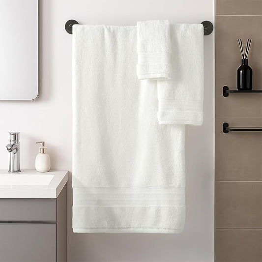 REDKISS Cream Towel Set of 8-100% Cotton Luxury Bath Towels Set for Bathroom, 600 GSM Highly Absorbent Bathroom Towel with 2 Large Bath Sheet, 2 Hand, 4 Washcloths, Beige Shower Towels for Dorm