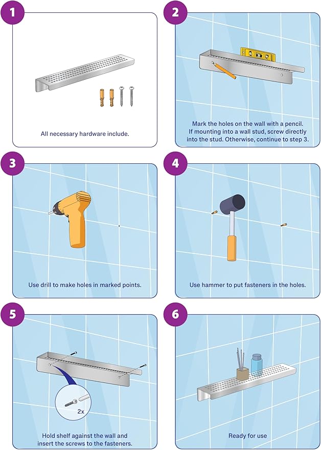 SereneDrains Stainless Steel Brushed Nickel Shower Shelf for Inside Shower Drill in Wall Mount Small Bathroom Shelf Decor Organizer Rack Caddy Floating (Brushed Stainless Steel, 16 Inch)