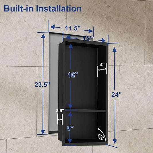 Shower Niche, Stainless Steel Elegant Bathroom Niche, No Tile Needed Recessed Shower Shelf Organizer for Storage