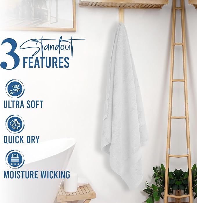 RIVERSIDE 100% Ring Spun Cotton Large Bath Towels Set of 4, 27 x 54 Inches ā Quick Dry, Soft & Highly Absorbent Towels for Shower & Bathroom ā Luxury 600 GSM Towels for Home, Spa, Gym, Hotel, White