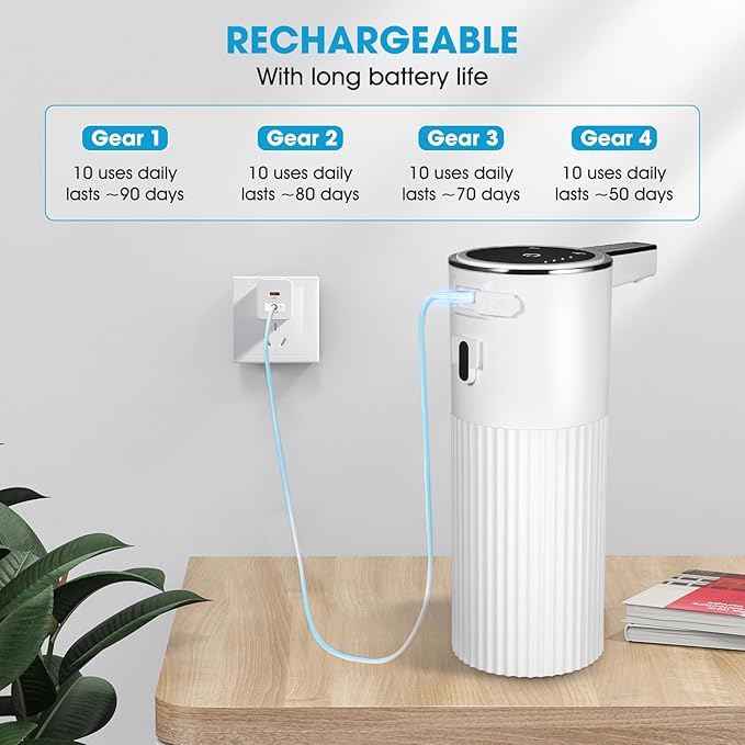 2 Pack Touchless Automatic Soap Dispenser, Smart Sensor Foam Hand Wash Dispenser, USB Rechargeable & Adjustable Customizable for Bathroom Countertop Kitchen Sink, 13.5 oz White Stripes