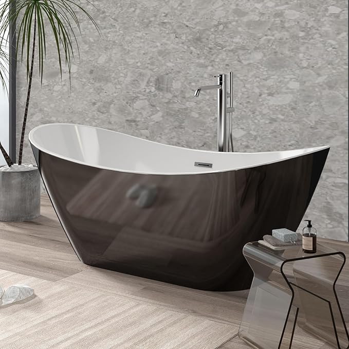 67 Inch Acrylic Freestanding Bathtub, Soaking Bathtub with Matte Drain and Overflow, Modern Square Tub with Deep Ergonomic Design, Double-Walled Insulation for Bathroom Relaxation, cUPC Certified