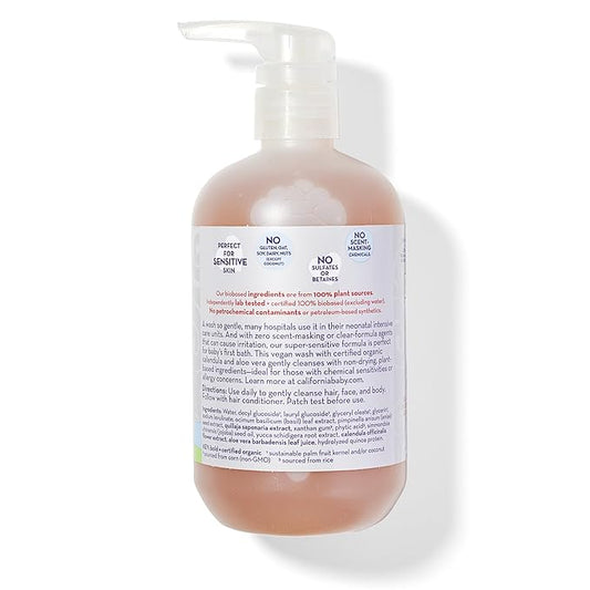 California Baby Super Sensitive Baby Shampoo + Baby Wash | 100% Plant-Based | Unscented Body Wash For Sensitive Skin | Hypoallergenic | 562 mL / 19 oz